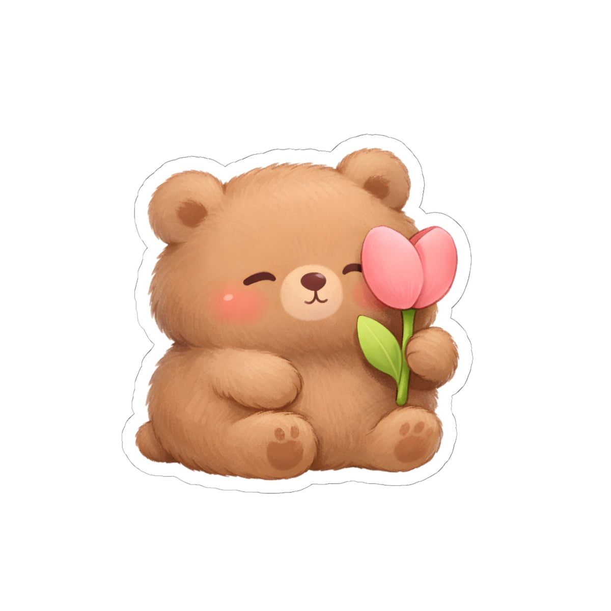 Kawaii Bear Holding Pink Tulip